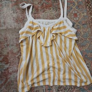 Old Navy Women S Yellow Striped Ruffle Tank Sleeveless Top Linen Blend